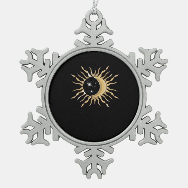 Whimsigoth Sun Moon Space Classic Snowflake Pewter Christmas Ornament (Front)