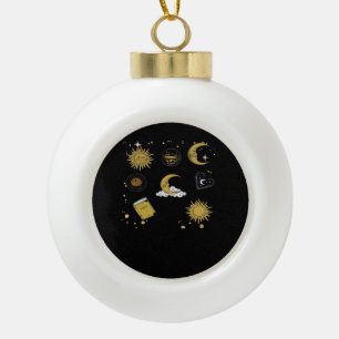 Whimsigoth Sun Moon Witchy Classic Ceramic Ball Christmas Ornament