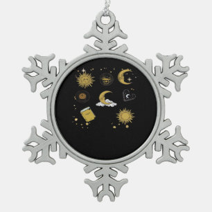 Whimsigoth Sun Moon Witchy Classic Snowflake Pewter Christmas Ornament