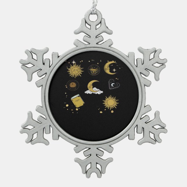 Whimsigoth Sun Moon Witchy Classic Snowflake Pewter Christmas Ornament (Front)