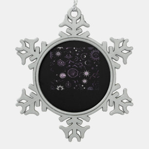 Whimsigoth Sun Moon Witchy Classic Snowflake Pewter Christmas Ornament