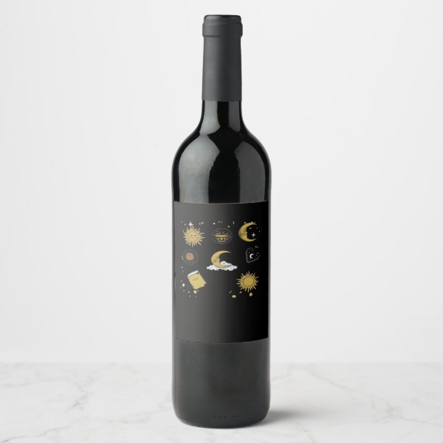 Whimsigoth Sun Moon Witchy Classic Wine Label (Front)