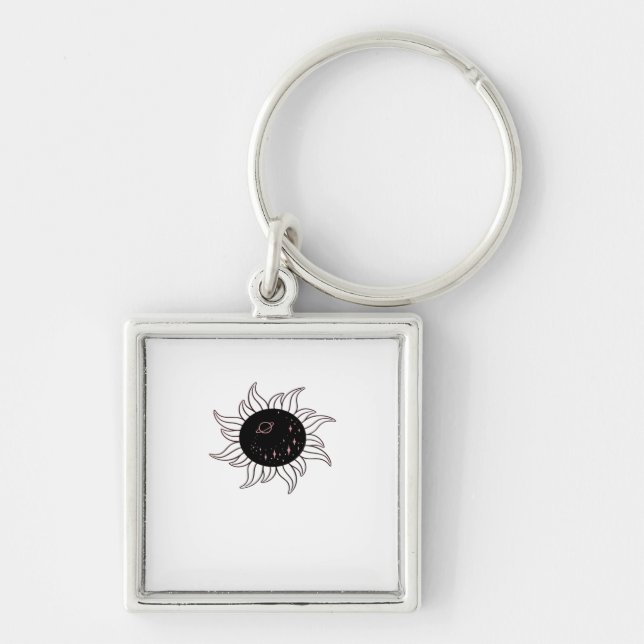 Whimsigoth Sun Space Mountains And Sunset Keychain (Front)