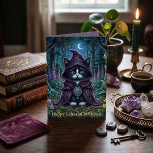 Whimsigoth Tuxedo Cat Dark Academia Birthday Card