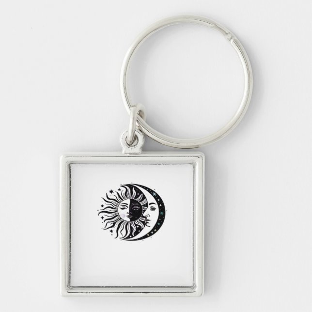 Whimsigoth Watercolour Sun Moon Witchy Classic Keychain (Front)