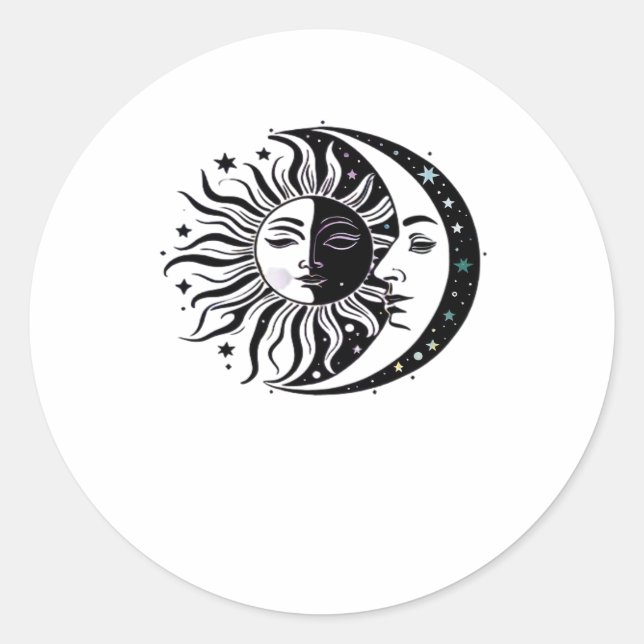 Whimsigoth Watercolour Sun Moon Witchy Classic Round Sticker (Front)
