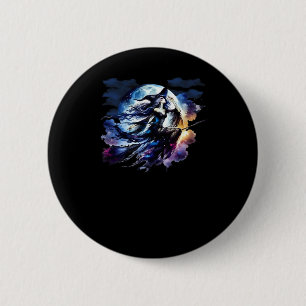 Whimsigoth Witch Flying Over Full Moon Women Kids 2 Inch Round Button
