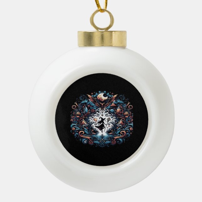 Whimsigoth Witch Within A Classic Ceramic Ball Christmas Ornament (Front)