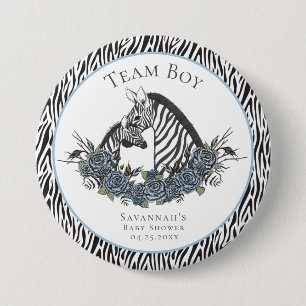 Whimsigoth Zebra Safari Team Boy French Blue 3 Inch Round Button