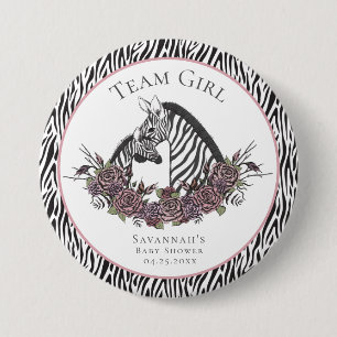 Whimsigoth Zebra Safari Team Girl Pink Floral 3 Inch Round Button