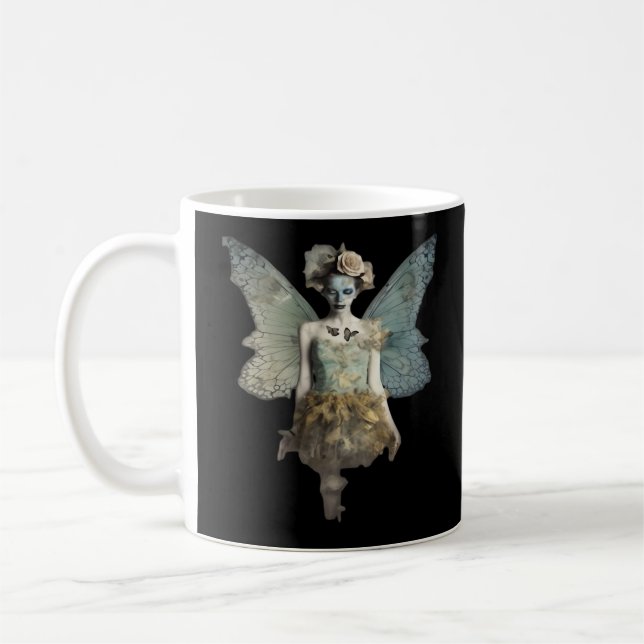 Whimsigoth Zombie Fairy Old Timey Gothic Moody Art Coffee Mug (Left)