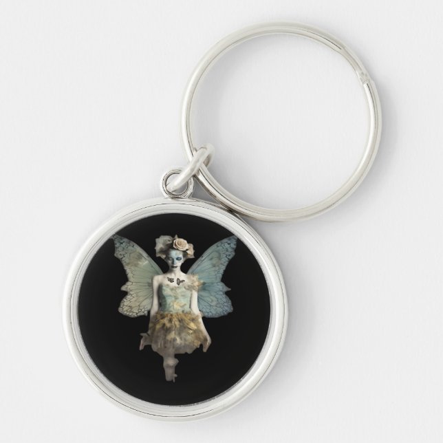 Whimsigoth Zombie Fairy Old Timey Gothic Moody Art Keychain (Front)