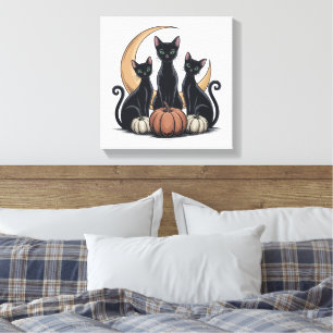 Whimsigothic Black Cats Pumpkin Moon Halloween Canvas Print