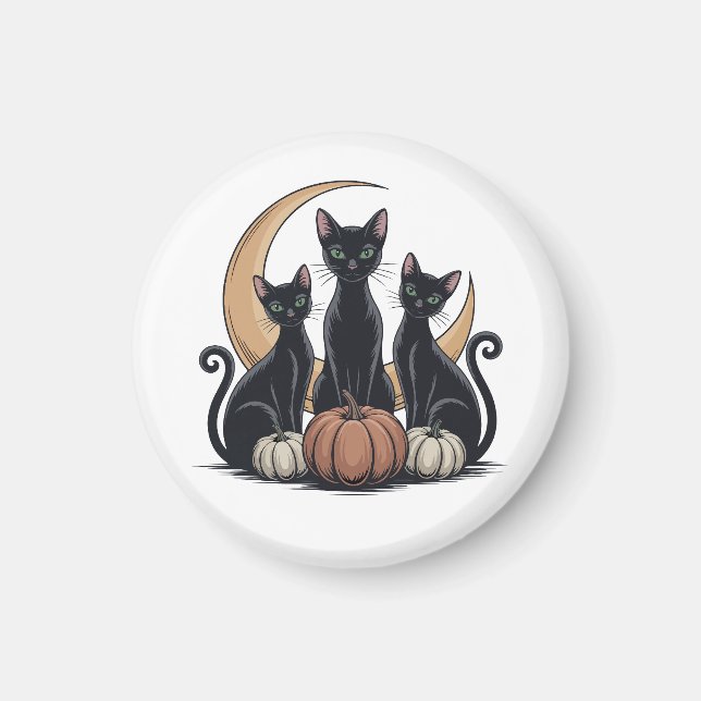 Whimsigothic Black Cats Pumpkin Moon Halloween Magnet (Front)