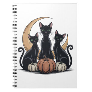 Whimsigothic Black Cats Pumpkin Moon Halloween Notebook