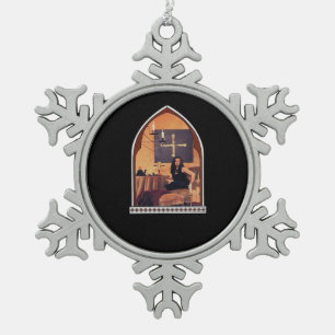 Whimsigothic Cathedral Window Classic Snowflake Pewter Christmas Ornament