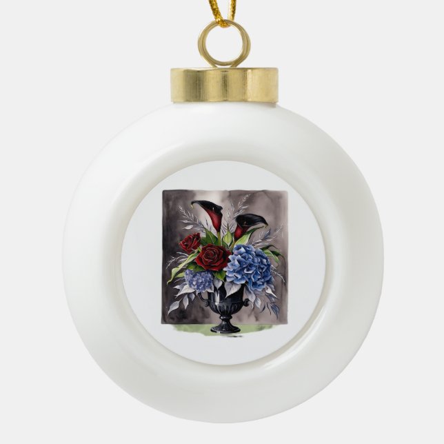 Whimsigothic – Gothic Floral Vase Aesthetic Classi Ceramic Ball Christmas Ornament (Front)