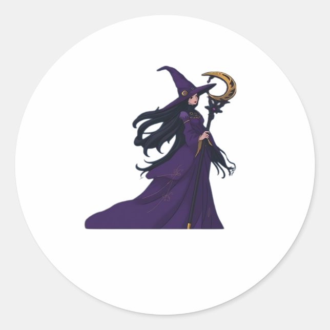 Whimsigothic Moon Witch Classic Round Sticker (Front)