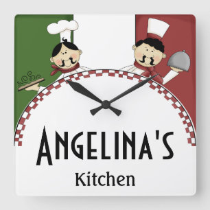Whimssical Chef Italien Carré Horloge murale