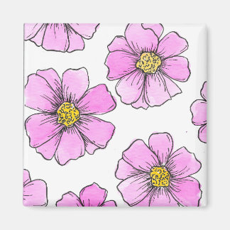 Whimsy and Pink Watercolor Flowers Magnet