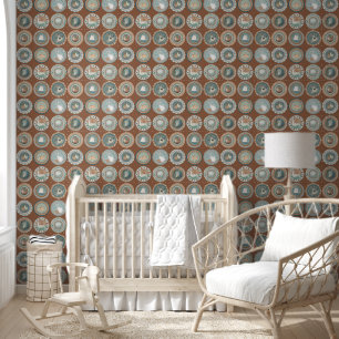Whimsy Animal Plate Gallery Terracotta Teal Aqua Wallpaper