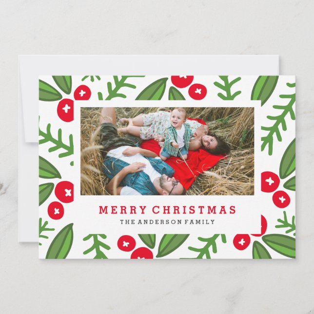 Whimsy Berries Holiday Photo Card (Front)