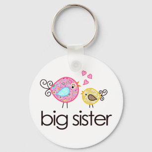 Whimsy Birds Big Sister T-shirt Announcement Keychain