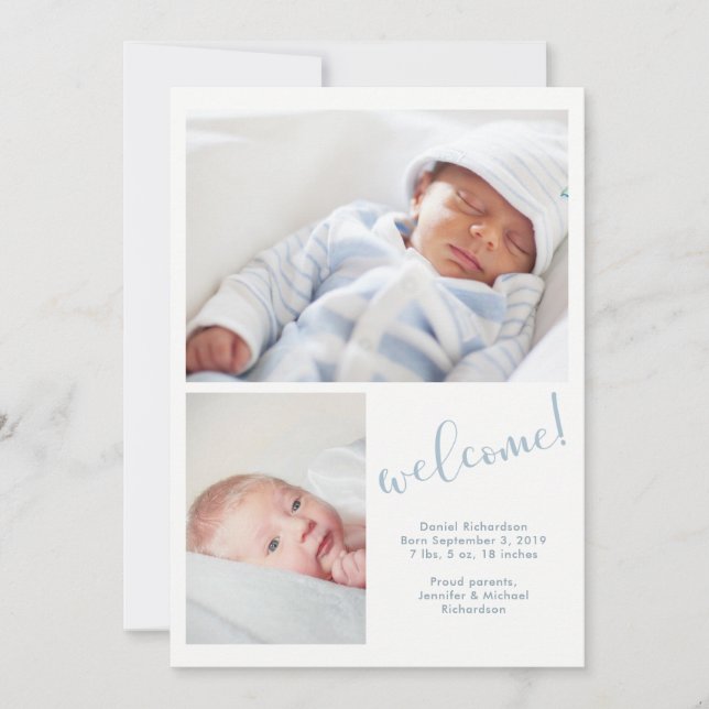 Whimsy bleu | Deux photos Faire-part de naissance  (Devant)