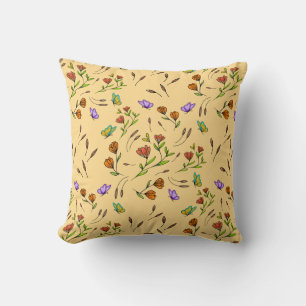 Whimsy Bloom Floral – Hand-Drawn Botanical Throw Pillow