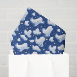 Whimsy Blue White Ghost Halloween Night Stars Sky  Tissue Paper
