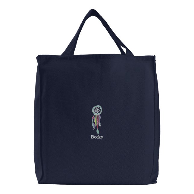 Whimsy Boho dreamcatcher Personalized Embroidered Tote Bag (Front)