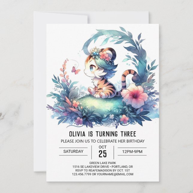 Whimsy Boho Tiger Birthday Invitation (Front)