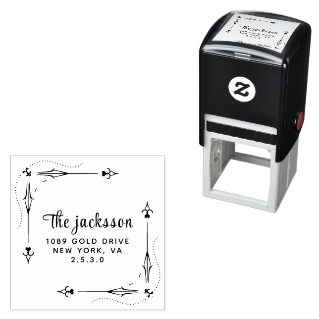 Whimsy Botanical Family Name & Return Address  Self-inking Stamp (In Situ)