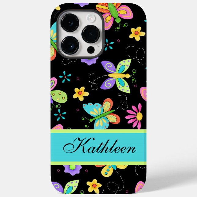 Whimsy Butterflies Black Name Personalized Case-Mate iPhone Case (Back)