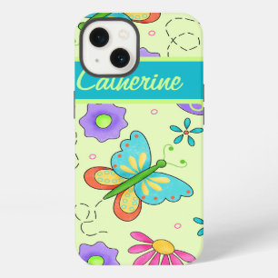 Whimsy Butterflies on Green Custom Name iPhone 13 Case