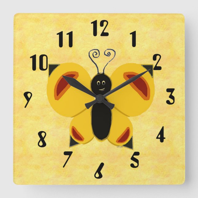 Whimsy Butterfly Square Wall Clock (Front)