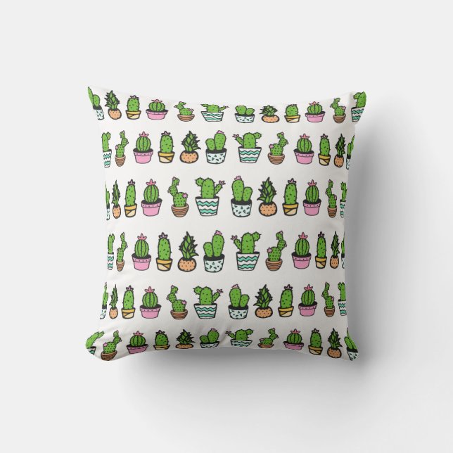 Whimsy Cacti Pots Throw Pillow (Front)