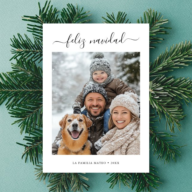 Whimsy Calligraphy Christmas Feliz Navidad Photo Holiday Card (Creator Uploaded)