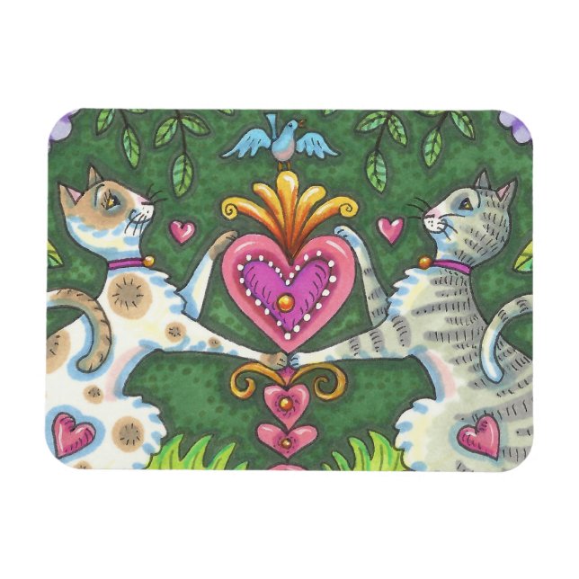 WHIMSY CATS AND BLUEBIRD VALENTINE MAGNET (Horizontal)