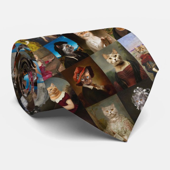 Whimsy Cats Portrait Collection Tie (Rolled)