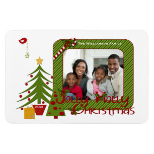 Whimsy Christmas Trees, Bird, Stripes Photo Magnet