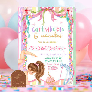 Whimsy Colourful Cartwheels and Cupcakes Birthday Invitation