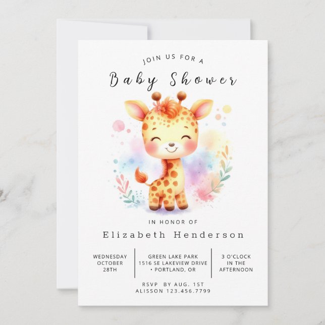 Whimsy Custom Giraffe Baby Shower Invitation (Front)