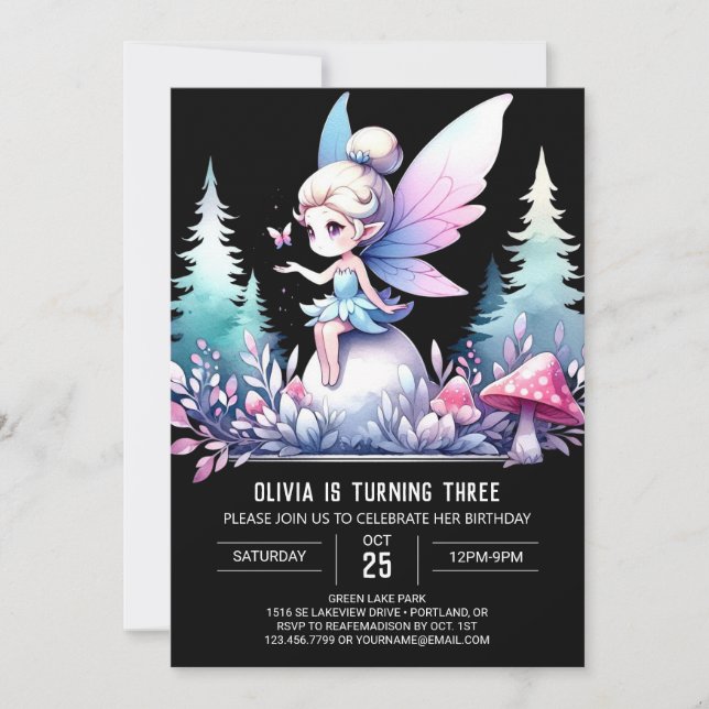 Whimsy Cute Fairy Birthday Invitation (Front)