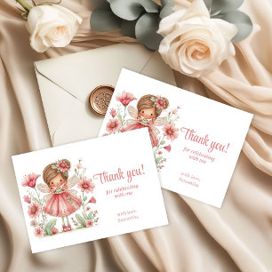Whimsy Cute Fairy Pastel Floral 1st Birthday Thank You Card