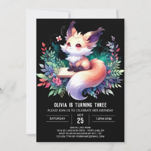  Whimsy Cute Fox Birthday digital  Invitation