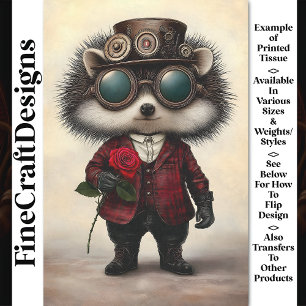Whimsy Cute Love Hedgehog + Red Rose AH6 Decoupage Tissue Paper