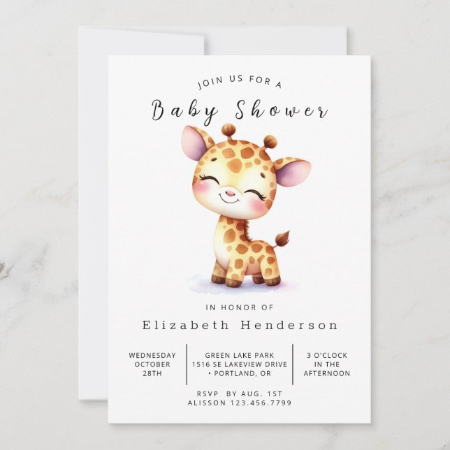  Whimsy Editable Giraffe Baby Shower Invitation (Front)