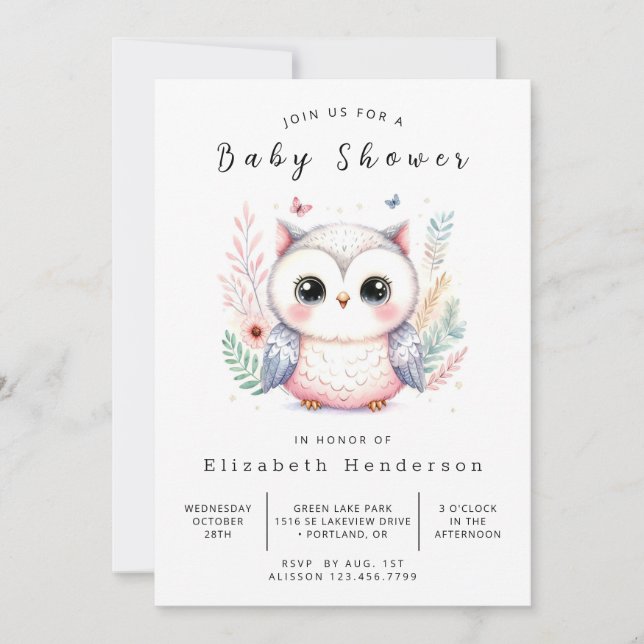 Whimsy Editable Owl Baby Shower Invitation (Front)
