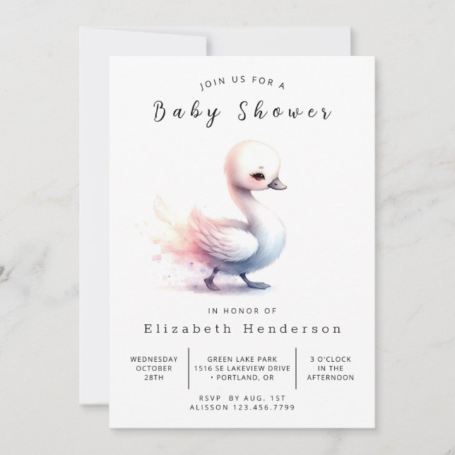 Whimsy Editable Swan Baby Shower Invitation (Front)